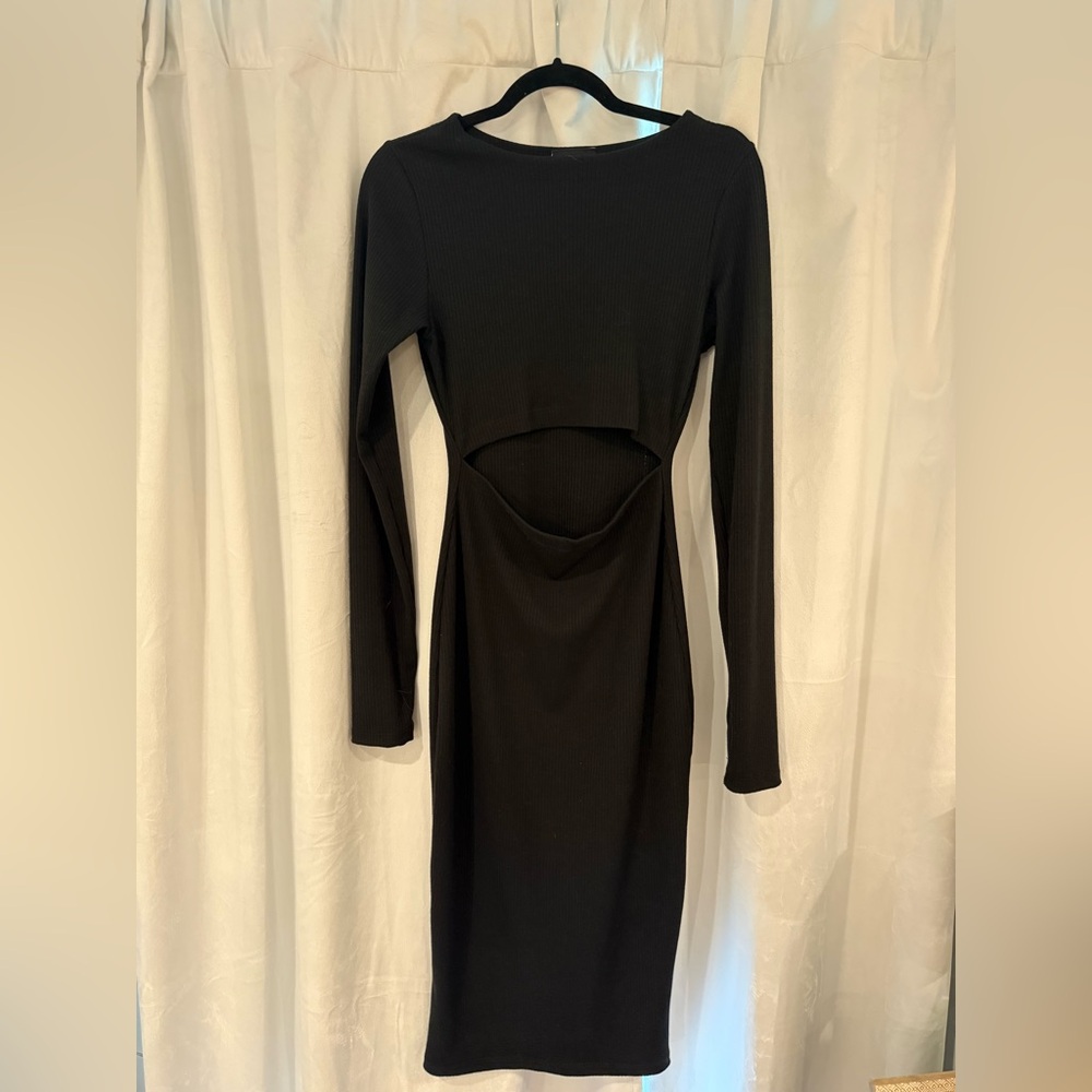 Long sleeve Black Cut-Out Dress